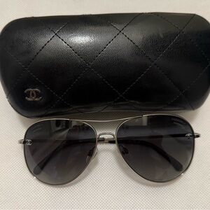 CHANEL Women's Sunglasses with Black Lenses and Silver Frame